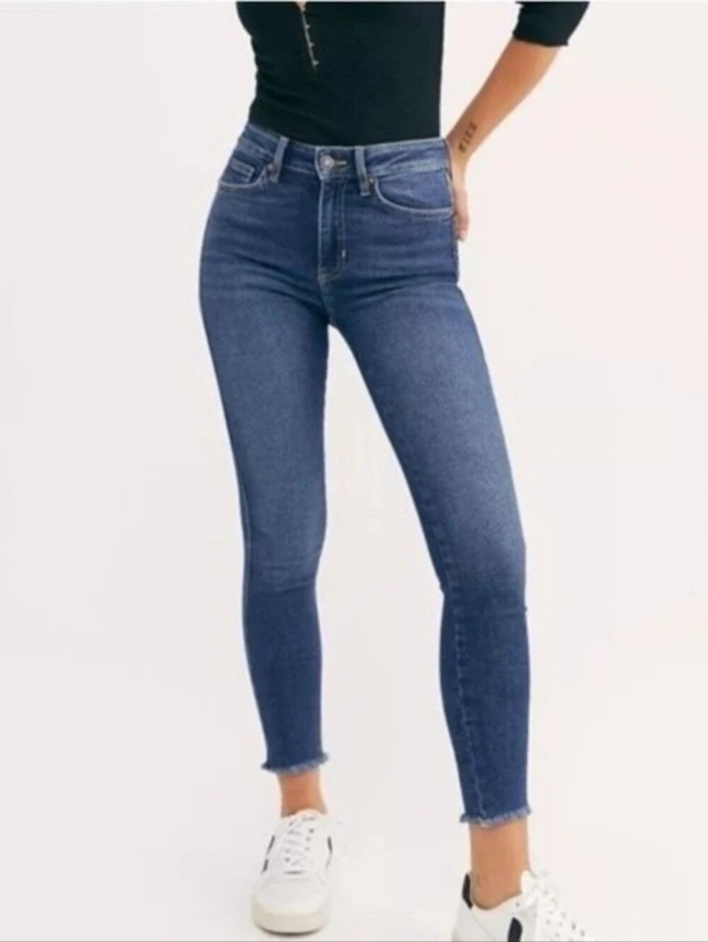 We The Free Skinny Jeans Women High Rise Distressed Stretch Raw Hem Denim 25